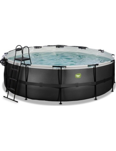 EXIT Black Leather pool ø450x122cm with sand filter pump and dome and heat pump - black