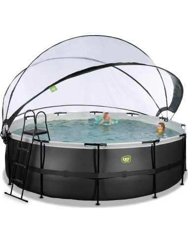 EXIT Black Leather pool ø450x122cm with sand filter pump and dome and heat pump - black