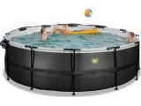 EXIT Black Leather pool ø450x122cm with sand filter pump and dome and heat pump - black