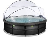EXIT Black Leather pool ø488x122cm with sand filter pump and dome and heat pump - black