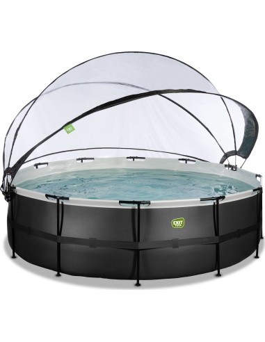 EXIT Black Leather pool ø488x122cm with sand filter pump and dome and heat pump - black