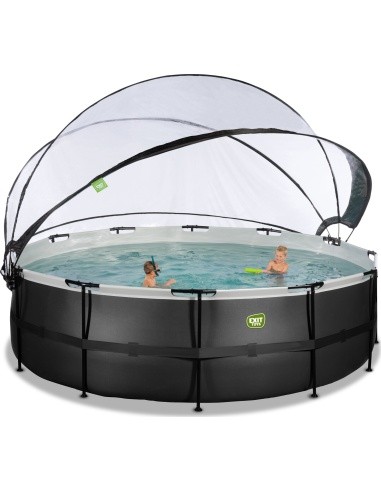 EXIT Black Leather pool ø488x122cm with sand filter pump and dome and heat pump - black