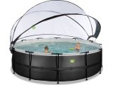 EXIT Black Leather pool ø488x122cm with sand filter pump and dome and heat pump - black