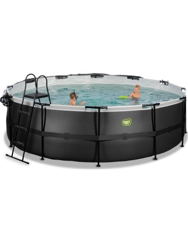 EXIT Black Leather pool ø488x122cm with sand filter pump and dome and heat pump - black