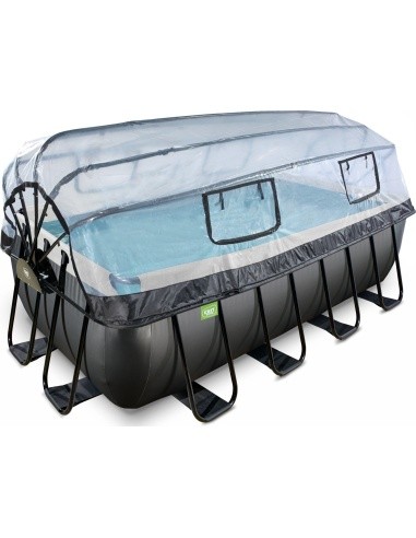 EXIT Black Leather pool 400x200x122cm with sand filter pump and dome and heat pump - black