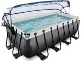 EXIT Black Leather pool 400x200x122cm with sand filter pump and dome and heat pump - black