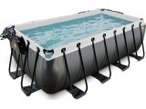 EXIT Black Leather pool 400x200x122cm with sand filter pump and dome and heat pump - black