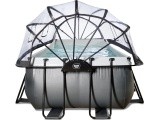 EXIT Black Leather pool 400x200x122cm with sand filter pump and dome and heat pump - black