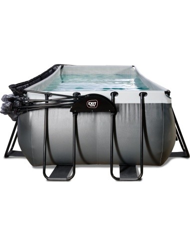 EXIT Black Leather pool 400x200x122cm with sand filter pump and dome and heat pump - black