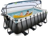 EXIT Black Leather pool 400x200x122cm with sand filter pump and dome and heat pump - black