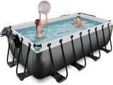 EXIT Black Leather pool 400x200x122cm with sand filter pump and dome and heat pump - black