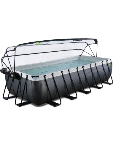 EXIT Black Leather pool 540x250x122cm with sand filter pump and dome and heat pump - black