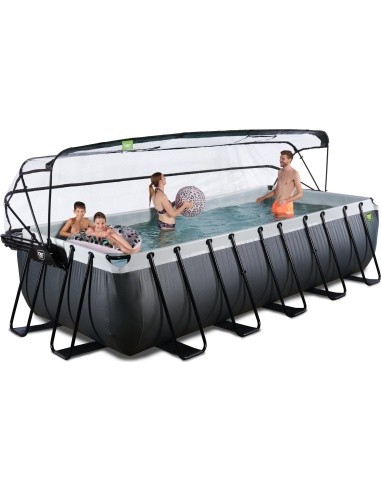 EXIT Black Leather pool 540x250x122cm with sand filter pump and dome and heat pump - black