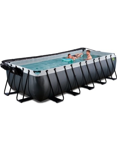 EXIT Black Leather pool 540x250x122cm with sand filter pump and dome and heat pump - black