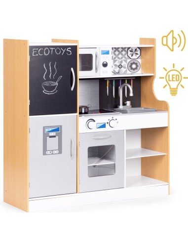Children's kitchen with sound and LED chalkboard metal accessories MDF +3 years ECOTOYS