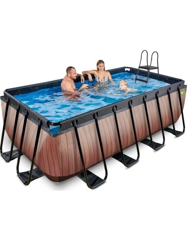 EXIT Wood baseinas 400x200x122 cm su smėlio filtro siurbliu, rudas