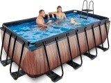 EXIT Wood pool 400x200x122cm with sand filter pump - brown