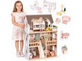 Drewniany domek dla lalek Laura 3 piętra 5 pomieszczeń 15 mebelków ECOTOYS