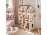 Drewniany domek dla lalek Laura 3 piętra 5 pomieszczeń 15 mebelków ECOTOYS