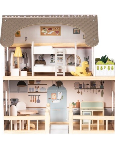 Drewniany domek dla lalek Laura 3 piętra 5 pomieszczeń 15 mebelków ECOTOYS