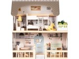 Drewniany domek dla lalek Laura 3 piętra 5 pomieszczeń 15 mebelków ECOTOYS