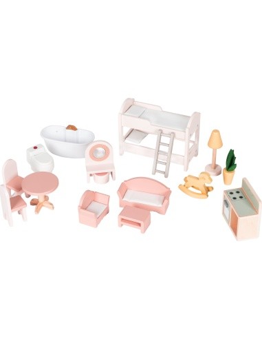 Medinis lėlių namas Laura, 3 aukštai, 5 kambariai, 15 baldų, ECOTOYS