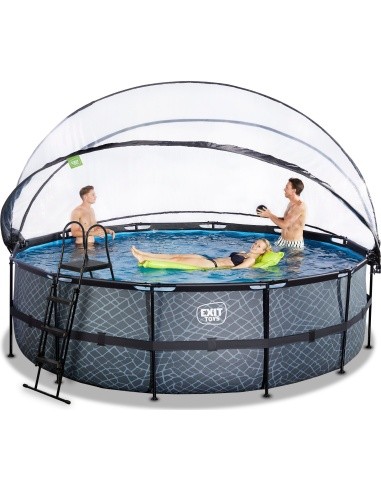 EXIT Stone pool ø488x122cm with sand filter pump and dome and heat pump - grey