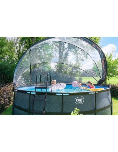 EXIT Stone pool ø488x122cm with sand filter pump and dome and heat pump - grey