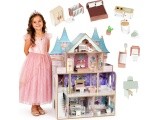 Drewniany domek dla lalek zamek Bella 4 piętra 5 pomieszczeń 15 mebelków ECOTOYS