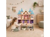 Drewniany domek dla lalek zamek Bella 4 piętra 5 pomieszczeń 15 mebelków ECOTOYS