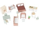 Drewniany domek dla lalek zamek Bella 4 piętra 5 pomieszczeń 15 mebelków ECOTOYS