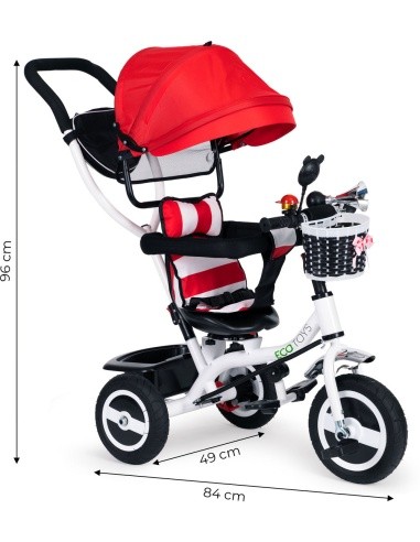 Tricycle swivel canopy red durable rubber wheels ECOTOYS