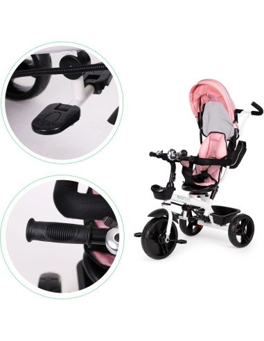 Triratukas su sukiojama 360° sėdyne, rožinis ECOTOYS