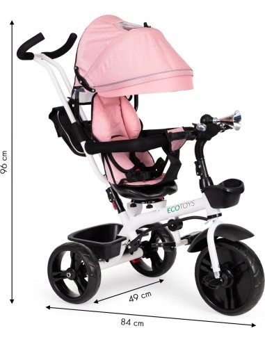 Triratukas su sukiojama 360° sėdyne, rožinis ECOTOYS