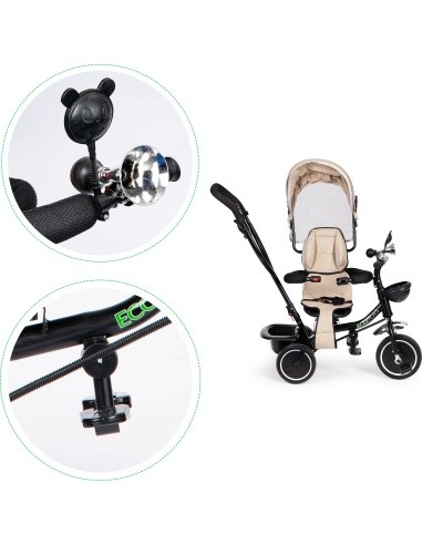 Triratukas ECOTOYS su pasukama sėdyne, smėlio spalvos