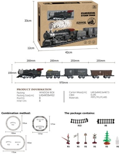 Retro Train with Lights, Sounds and Smoke Function 172cm