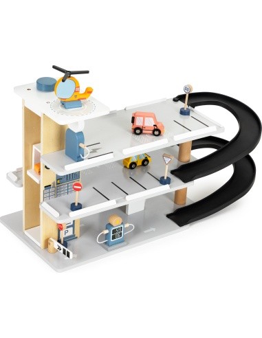 Large wooden garage parking with elevator + cars helicopter car wash ECOTOYS