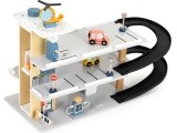 Didelis medinis garažas su liftu, automobiliais, sraigtasparniu ir automobilių plovykla ECOTOYS