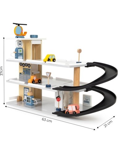 Large wooden garage parking with elevator + cars helicopter car wash ECOTOYS