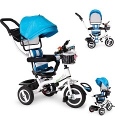 Triratukas su 360° pasukama sėdyne ir sudedamu stogeliu Ecotoys, pilkas
