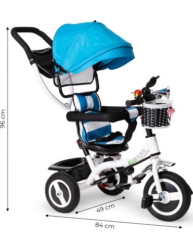 360 ° rotary tricycle with folding roof Ecotoys Grey
