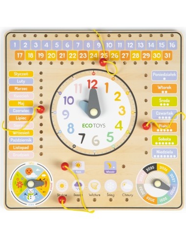 Medinė lenta su laikrodžiur ir kalendoriumi Eco Toys
