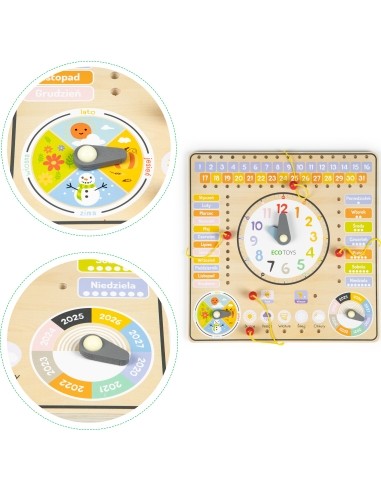 Medinė lenta su laikrodžiur ir kalendoriumi Eco Toys