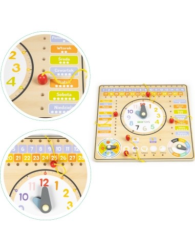 Medinė lenta su laikrodžiur ir kalendoriumi Eco Toys