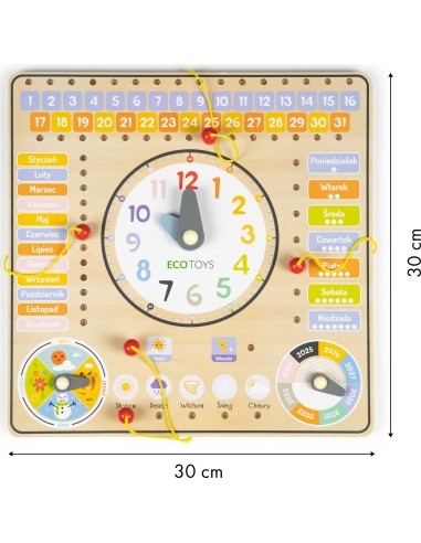 Medinė lenta su laikrodžiur ir kalendoriumi Eco Toys