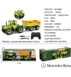 Green tractor 1:24 with remote control Mercedes Benz + Yellow trailer