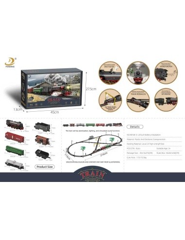 Retro train with Smoke, Sound and Lights 216x113 cm + Accessories