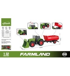 Green Tractor with Lights & Sound Function 1:32 + Red Trailer