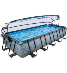 EXIT Stone pool 540x250 cm with dome and sand filter pump - grey Framed pool Rectangular 12600 L