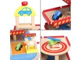 Wooden garage, large parking lot with elevator + cars Ecotoys